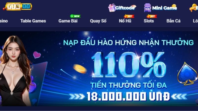 Chương trình khuyến mãi Tin88 thưởng nạp lần đầu 110%
