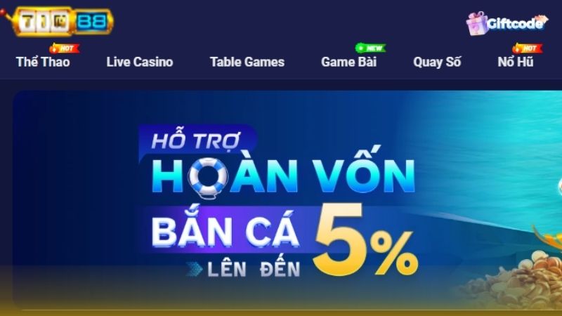 Không lo lỗ vốn với khuyến mãi hoàn vốn 5% sảnh bắn cá