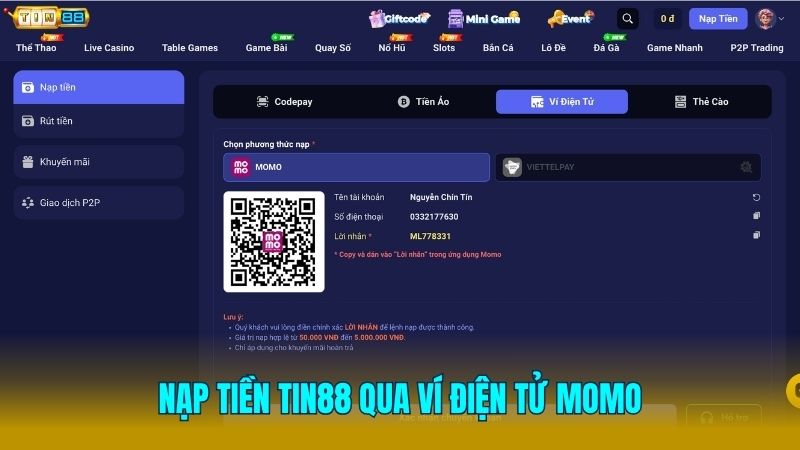 Nạp vốn vào Tin88 bằng ví điện tử Momo nhanh và tiện